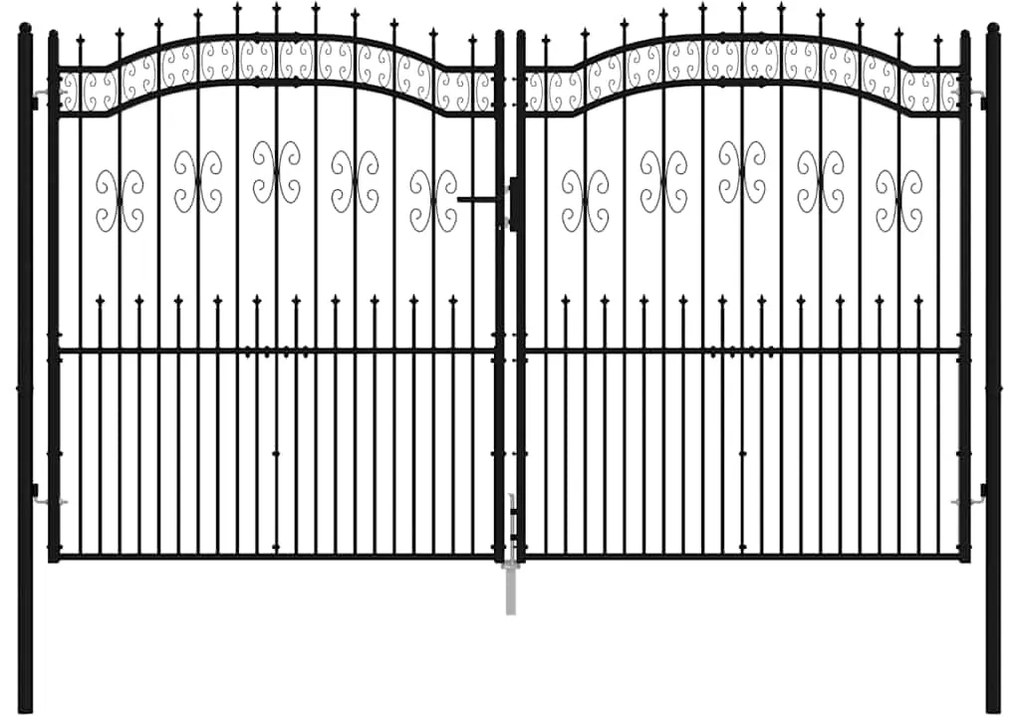 vidaXL Πόρτα Περίφραξης με Κορυφή Δόρυ Μαύρη 305x175 εκ. από Ατσάλι με Ηλεκτροστατική Βαφή