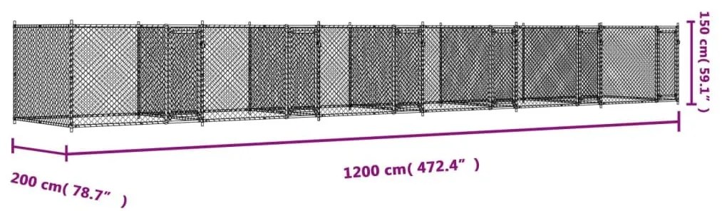 Κλουβί Σκύλου με Πόρτες Γκρι 12x2x1,5 μ. Γαλβανισμένος Χάλυβας - Γκρι