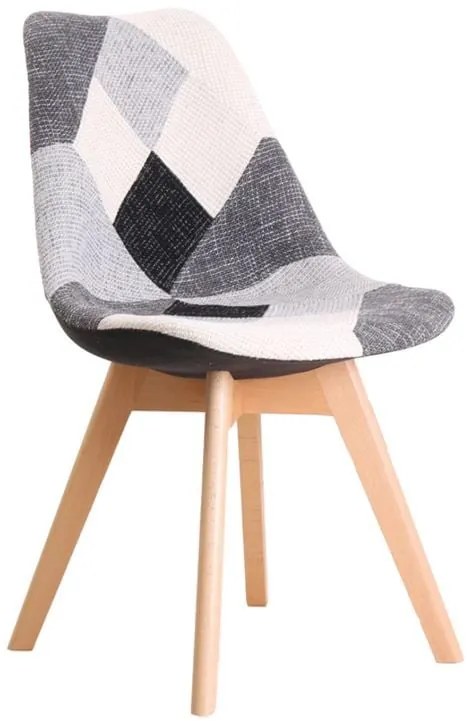 MARTIN Καρέκλα Ξύλο PP, Ύφασμα Patchwork Black & White
