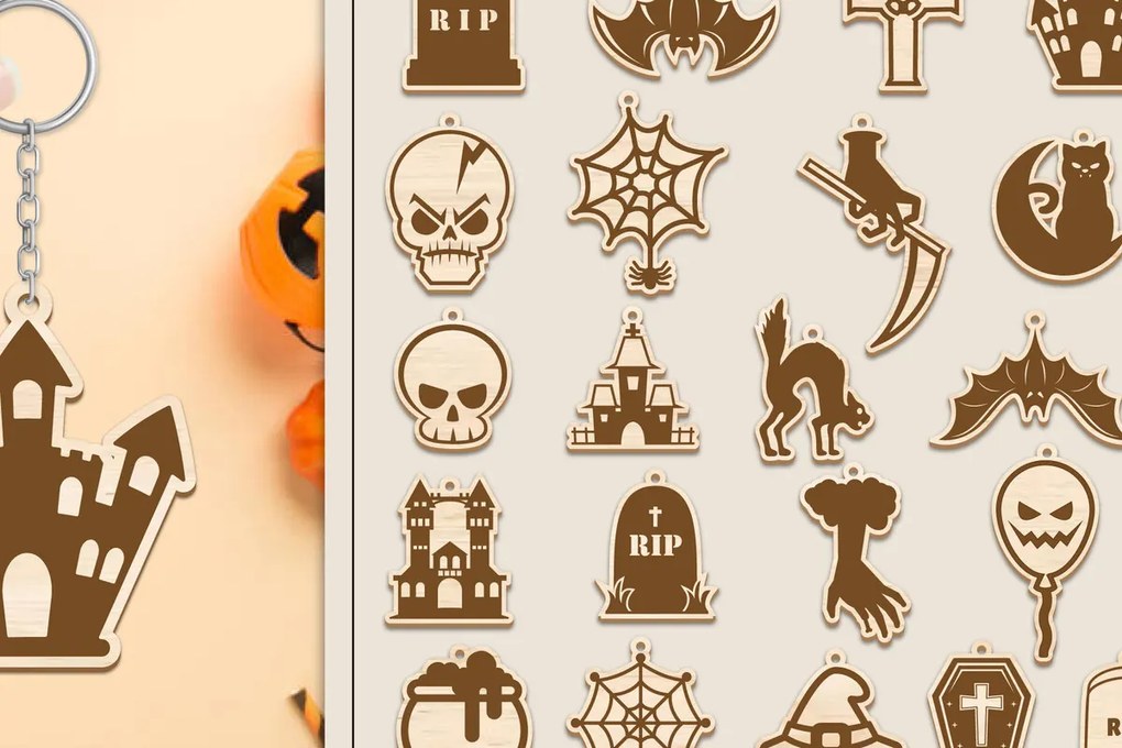 Intra απο ξύλο plywood 3mm-4mm πάχος 26 Σχέδιο Halloween Keychain Δίασταση 6x6 cm INTRAFABR-102835590