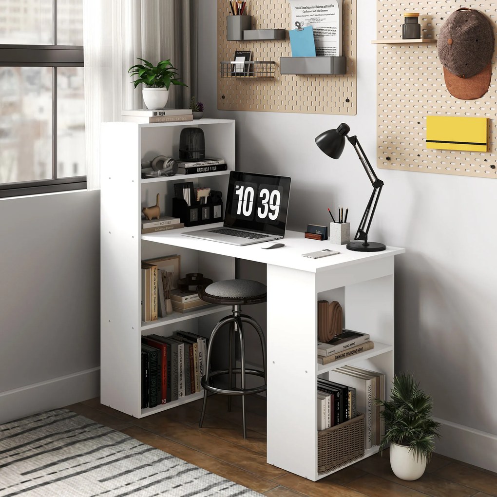 Γραφείο γραφείου επιτραπέζιο υπολογιστή, 2 ράφια, 5 ράφια, 120 cm x 55 cm x 120 cm, Λευκό