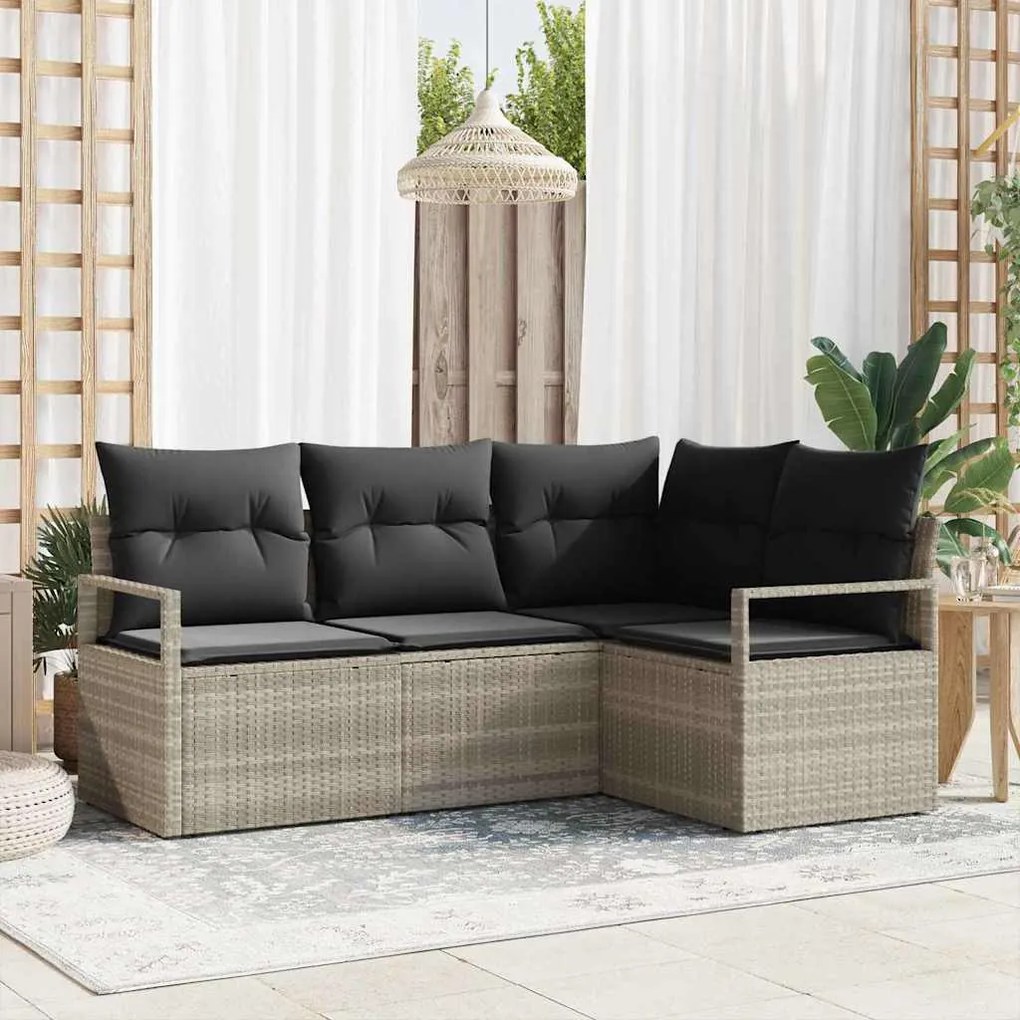 vidaXL Σετ Καναπέ Κήπου 4 pcs Ανοιχτό γκρι Πολυ ράταν