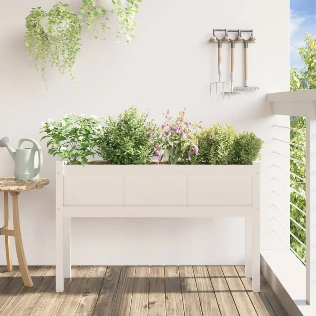 vidaXL Ζαρντινιέρα με Πόδια Λευκή 110x31x70 εκ. από Μασίφ Ξύλο Πεύκου