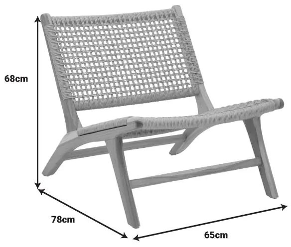Πολυθρόνα Beatrice σκελετός teak ξύλο με σχοινί σε φυσική απόχρωση 65x78x68εκ 65x78x68 εκ.