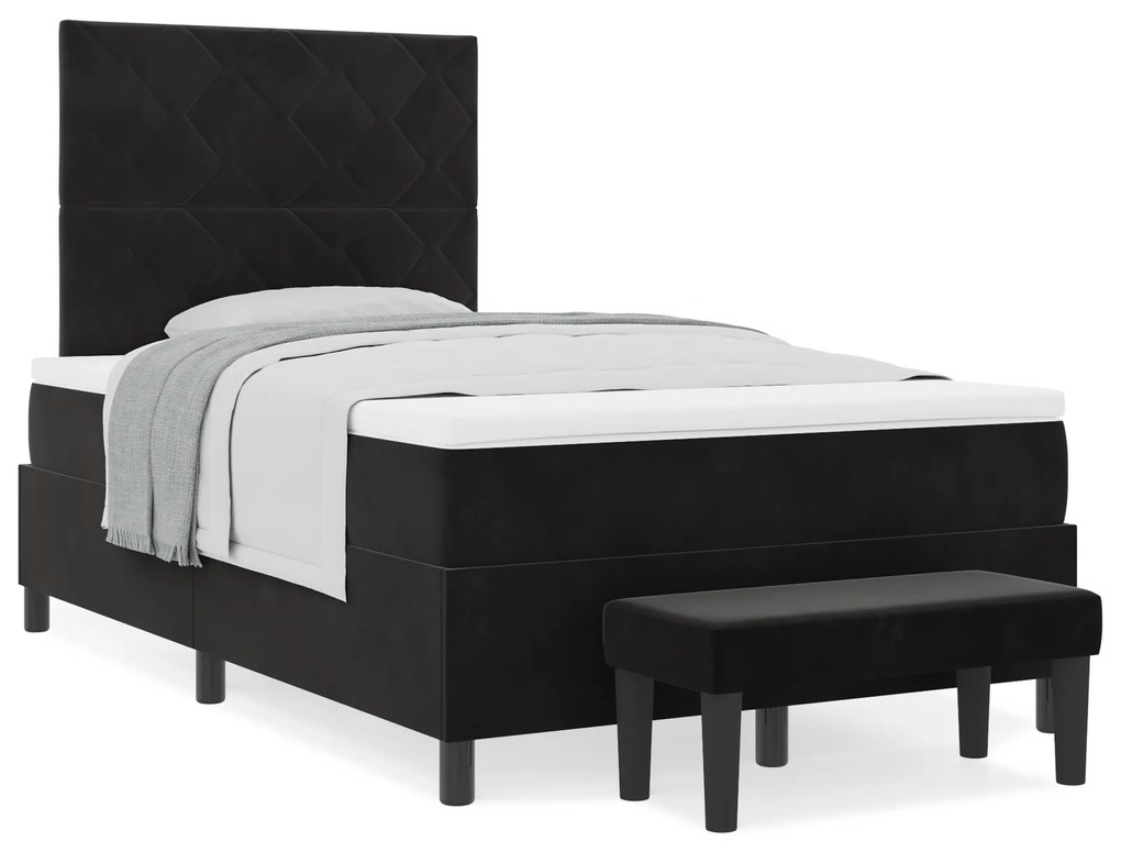 vidaXL Κρεβάτι με κουβέρτα και bench Μαύρο 120x200 εκ. Βελούδο