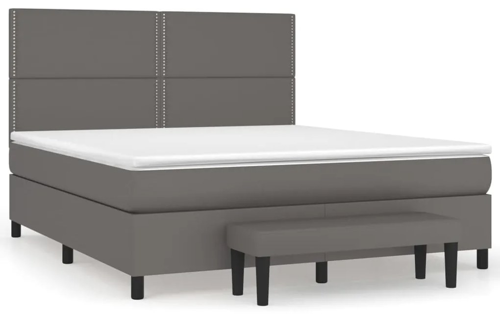 Κρεβάτι Boxspring με Στρώμα Γκρι 180x200 εκ. Συνθετικό Δέρμα - Γκρι