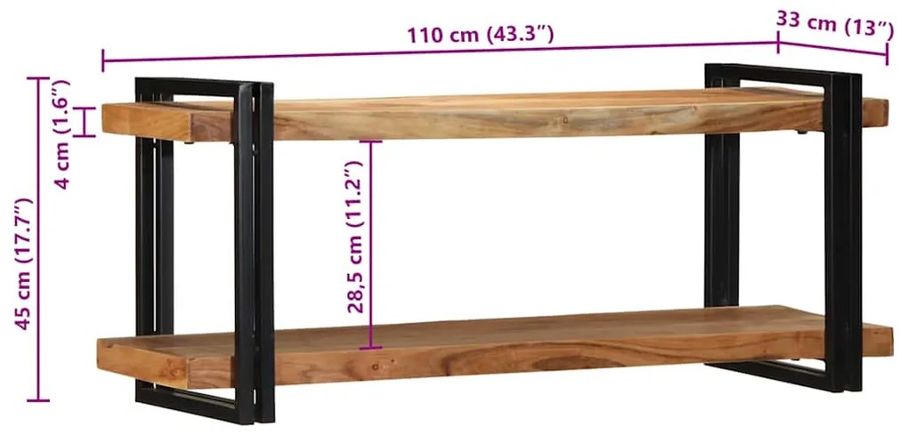 Ράφι τοίχου 110x33x45 cm Μασίφ ξύλο ακακίας - Καφέ
