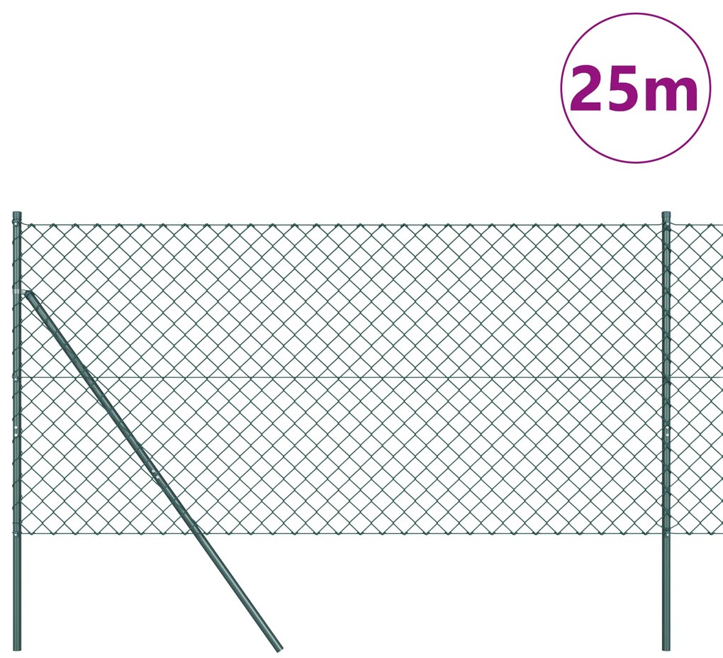 vidaXL Φράκτης Αλυσίδας με 13 Πόλους 1.2x25 μ Γαλβανισμένο Χάλυβα Πράσινος