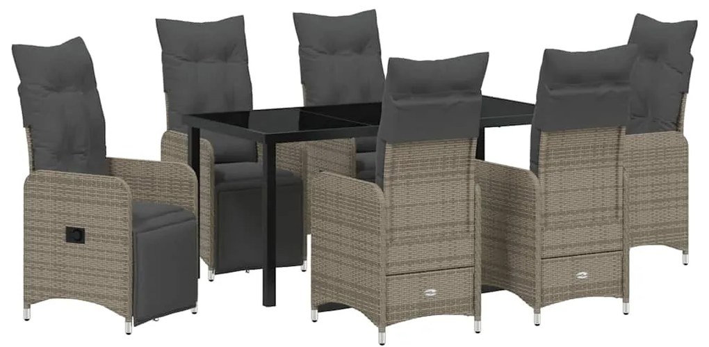 vidaXL Σέτ φαγητού για κήπο με μαξιλάρι 7 pcs Γκρι Πολυ ράταν