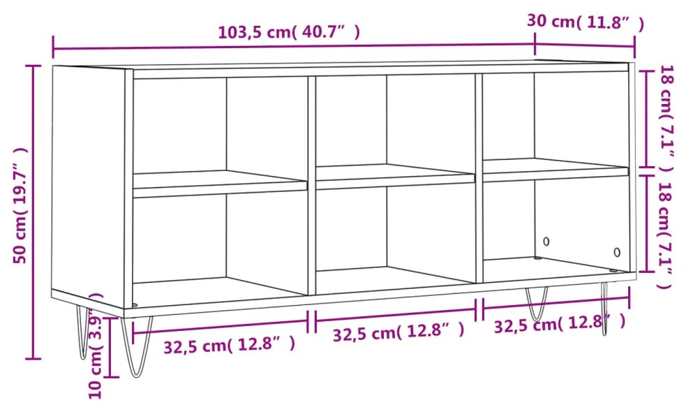 Έπιπλο Τηλεόρασης Γυαλ. Λευκό 103,5 x 30 x 50 εκ. Επεξεργ. Ξύλο - Λευκό