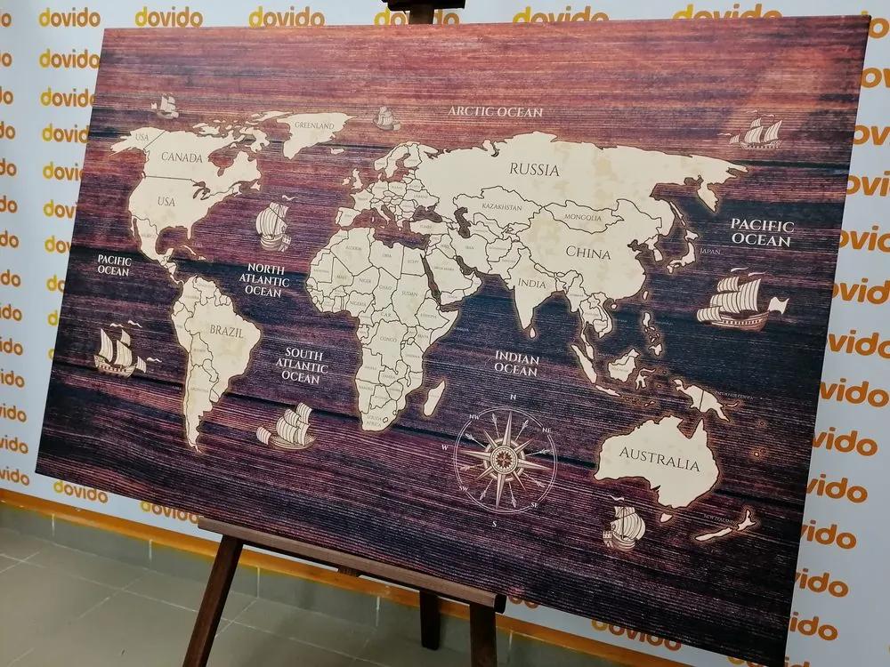 Εικόνα στο χάρτη φελλού σε ξύλο - 120x80  wooden