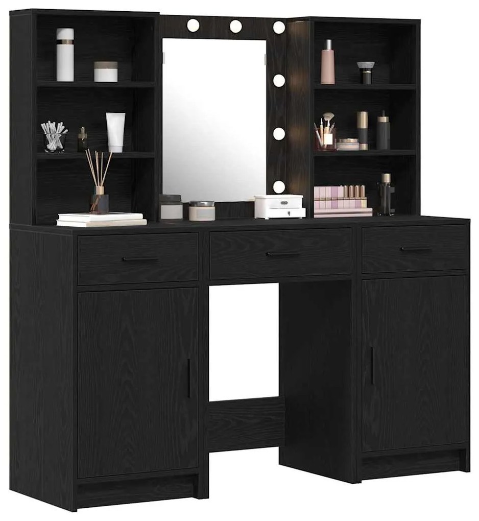 vidaXL Σετ Τραπεζιού Μακιγιάζ 3 pcs Μαύρη δρυς 50 x 41 x 135 εκ