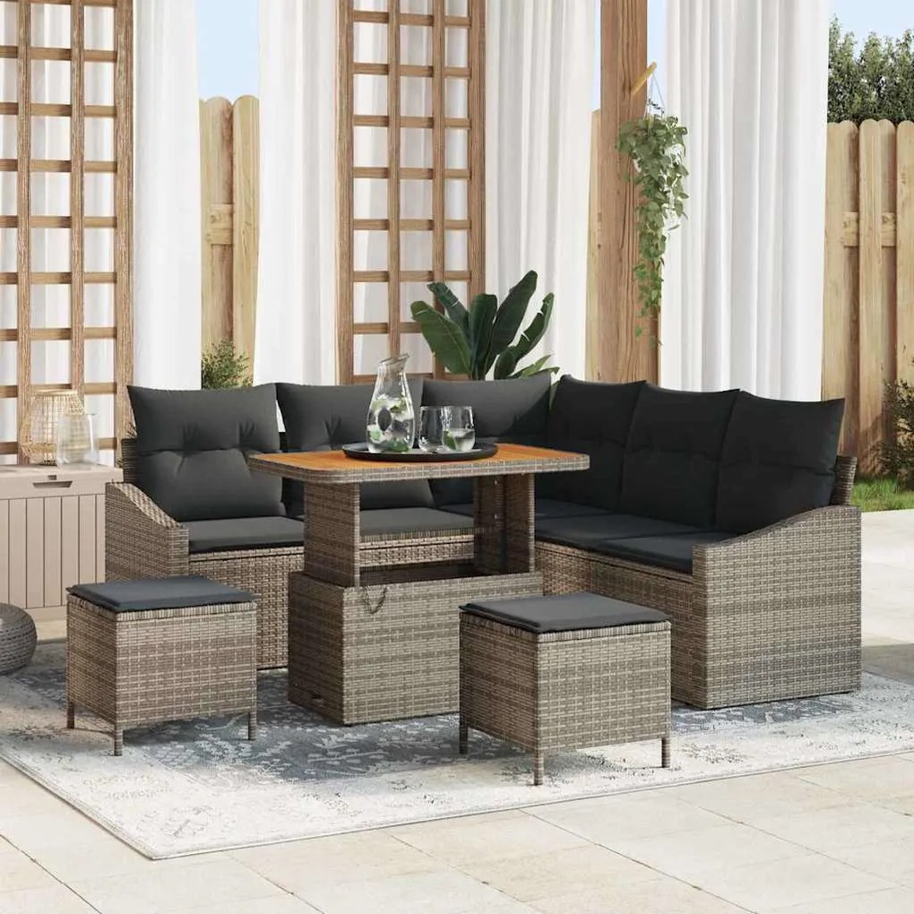vidaXL Σετ Καναπέ Κήπου με μαξιλάρι 8 pcs Γκρι Πολυ ράταν