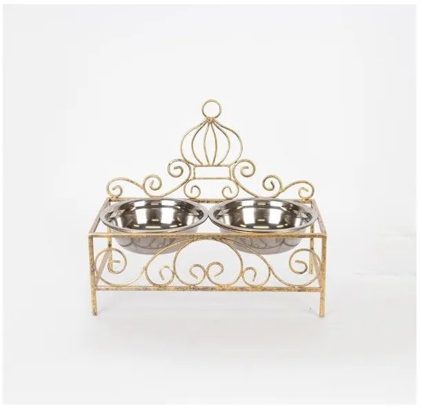Ταΐστρα Κατοικίδιων 2 Μπωλ 18cm Μεταλλικό Χρυσό-Ασημί 35x18.5x13.5/30cm 752-28573 Estheti-752-28573-Χρυσό-Ασημί 752-28573