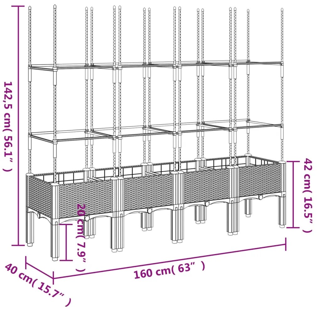 Ζαρντινιέρα Κήπου με Καφασωτό Μπλε Γκρι 160x40x142,5 εκ. από PP 367961