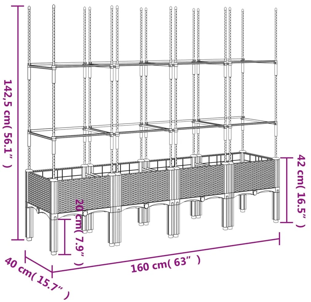 ΖΑΡΝΤΙΝΙΕΡΑ ΚΗΠΟΥ ΜΕ ΚΑΦΑΣΩΤΟ ΓΚΡΙ 160X40X142,5 ΕΚ. ΑΠΟ PP 367961