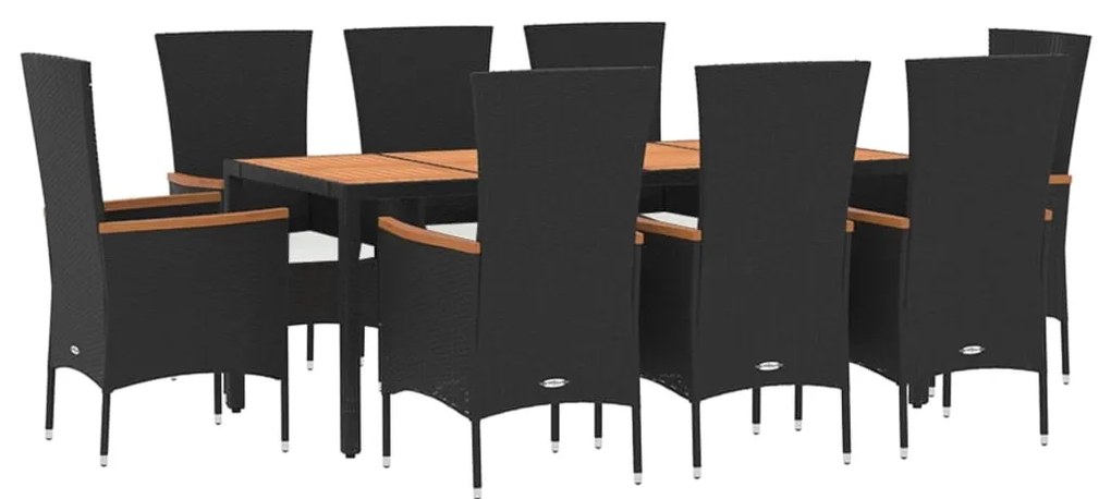 vidaXL Σετ Τραπεζαρίας Κήπου 9 τεμ Μαύρο από Συνθ. Ρατάν με Μαξιλάρια