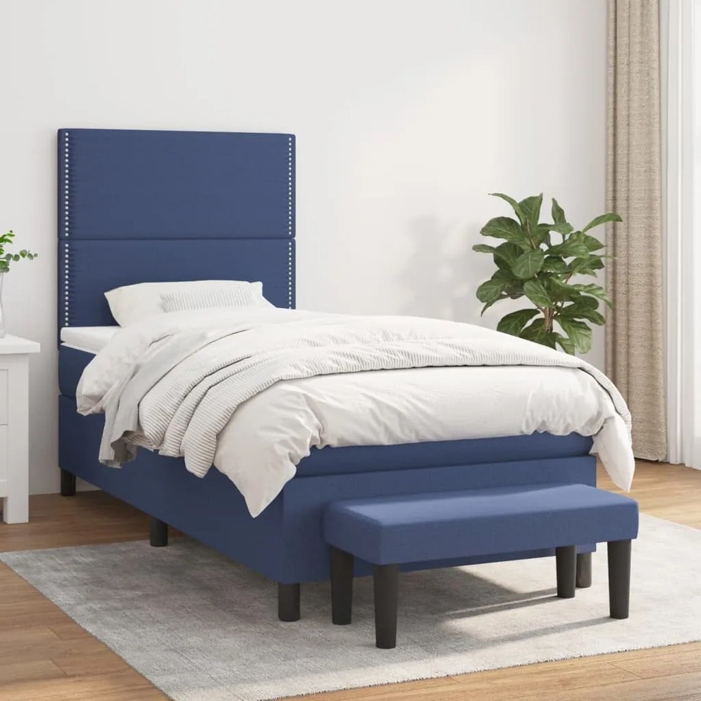 Κρεβάτι Boxspring με Στρώμα Μπλε 80x200 εκ. Υφασμάτινο