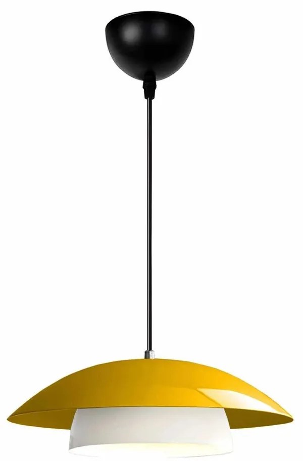 GloboStar® AURA 204-0118 Μοντέρνο Κρεμαστό Φωτιστικό Καμπάνα Μονόφωτο 1 x E27 IP20 Κίτρινο &amp; Λευκό Μέταλλο - Μ31 x Π31 x Υ27cm
