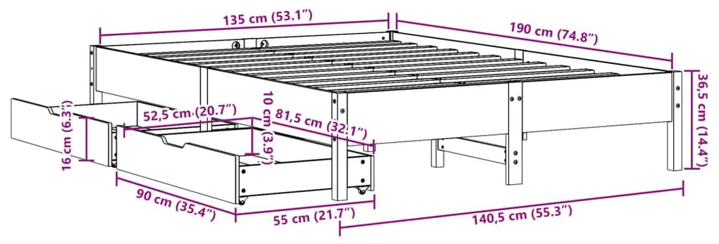 ΣΚΕΛΕΤΟΣ ΚΡΕΒ. ΧΩΡΙΣ ΣΤΡΩΜΑ ΛΕΥΚΟ 135X190 ΕΚ ΜΑΣΙΦ ΠΕΥΚΟ 3301726