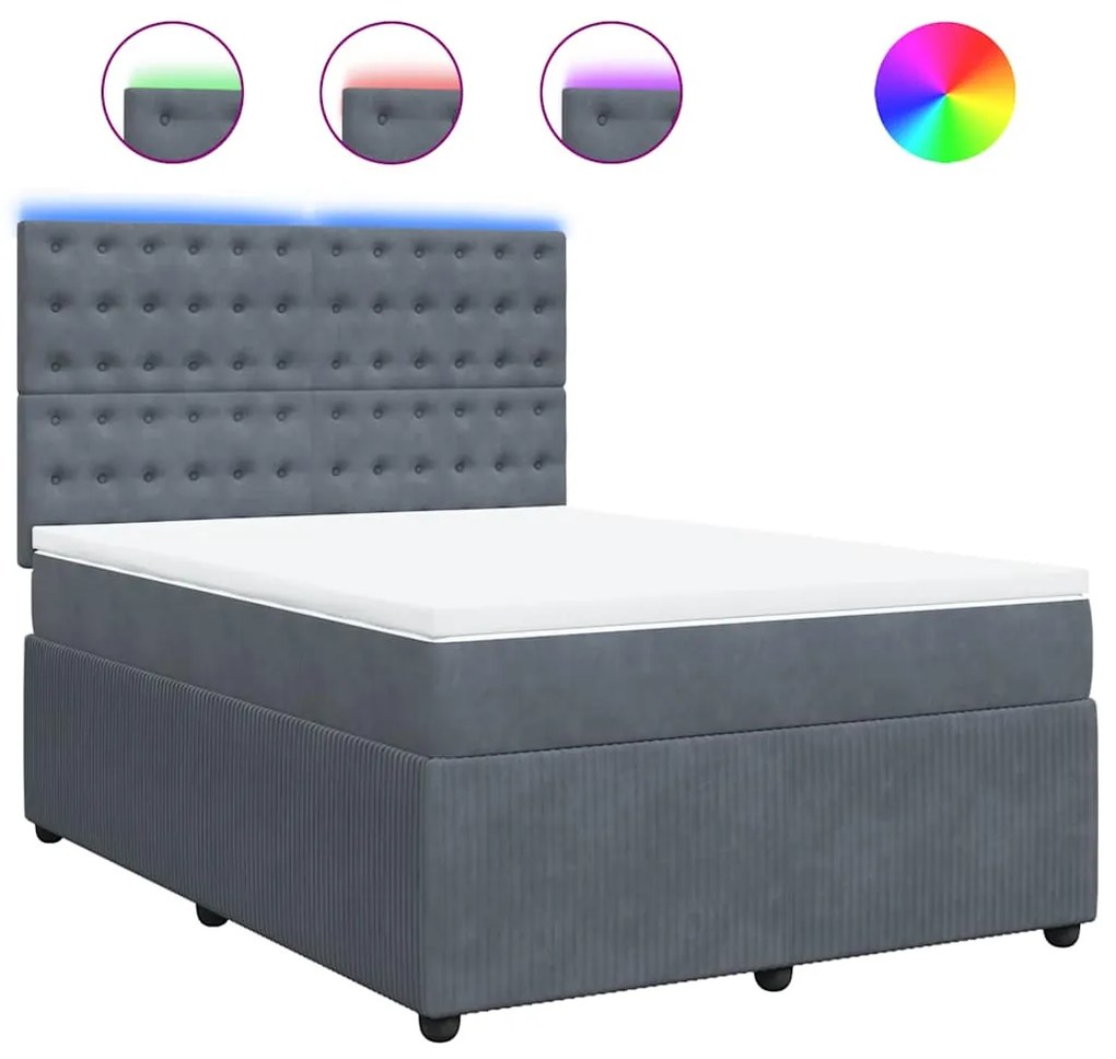 vidaXL Κρεβάτι Boxspring με Στρώμα Σκούρο Γκρι 140x200 εκ. Βελούδινο