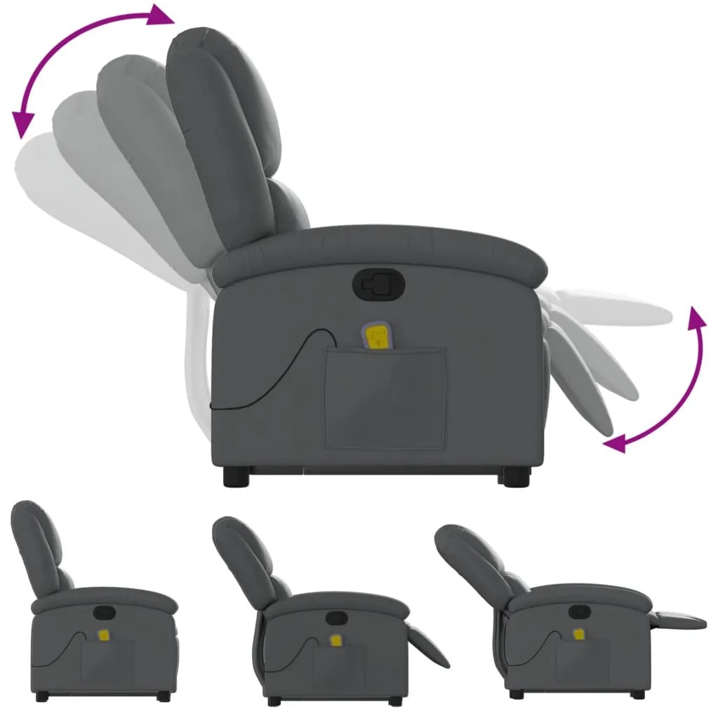 vidaXL Πολυθρόνα Μασάζ Ανακλινόμενη με Ανύψωση Γκρι Συνθετικό Δέρμα