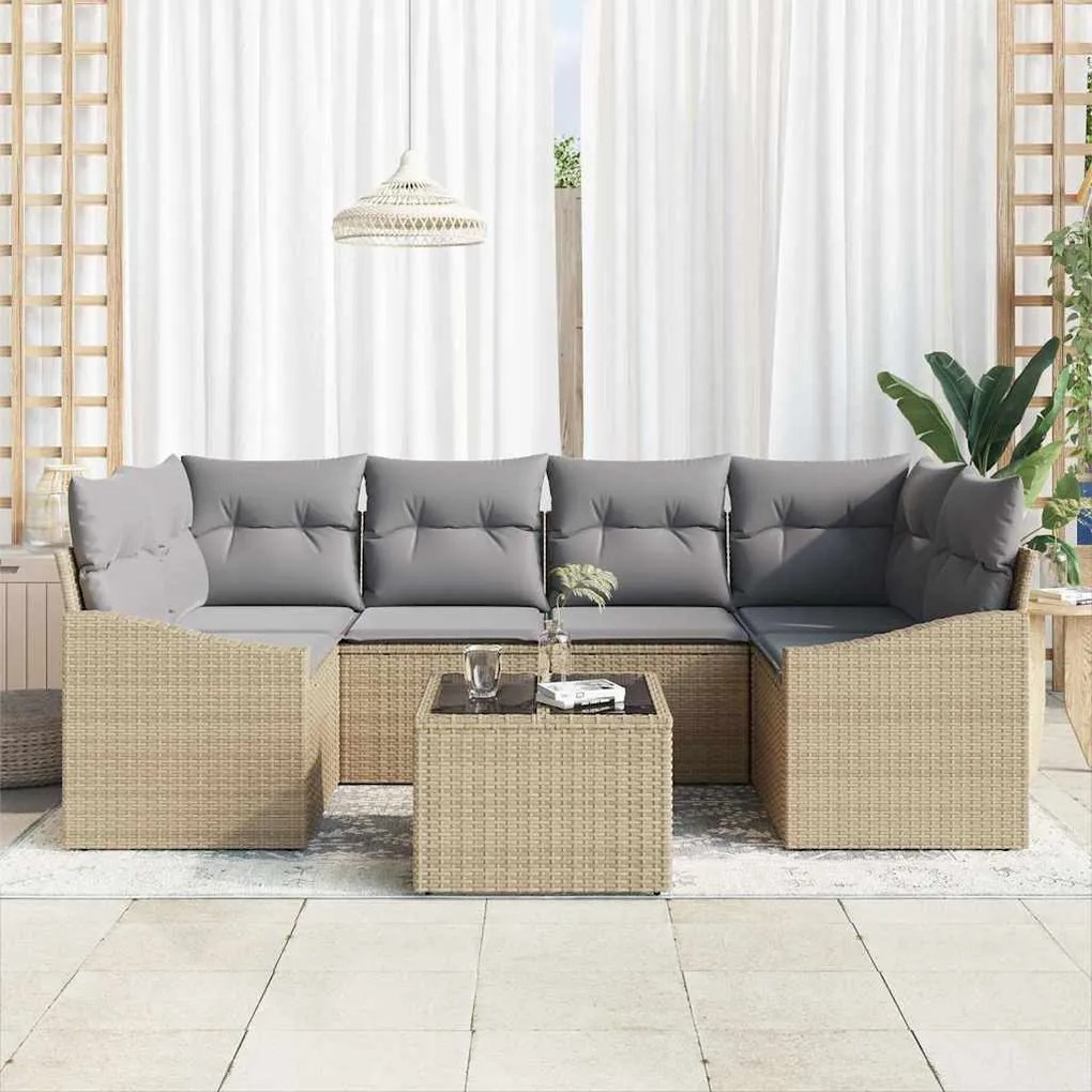 vidaXL Σετ Καναπέ Κήπου με μαξιλάρι 7 pcs Μπεζ, Γκρι 55 x 55 x 37 εκ