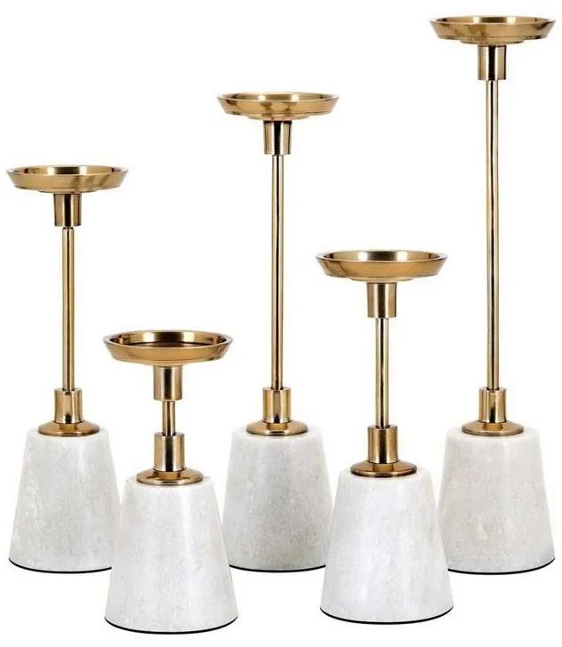 Artekko Candleholders Κηροπήγια με Μάρμαρο Αλουμίνιο Λευκό Χρυσό (9x9x40)cm Σετ/5