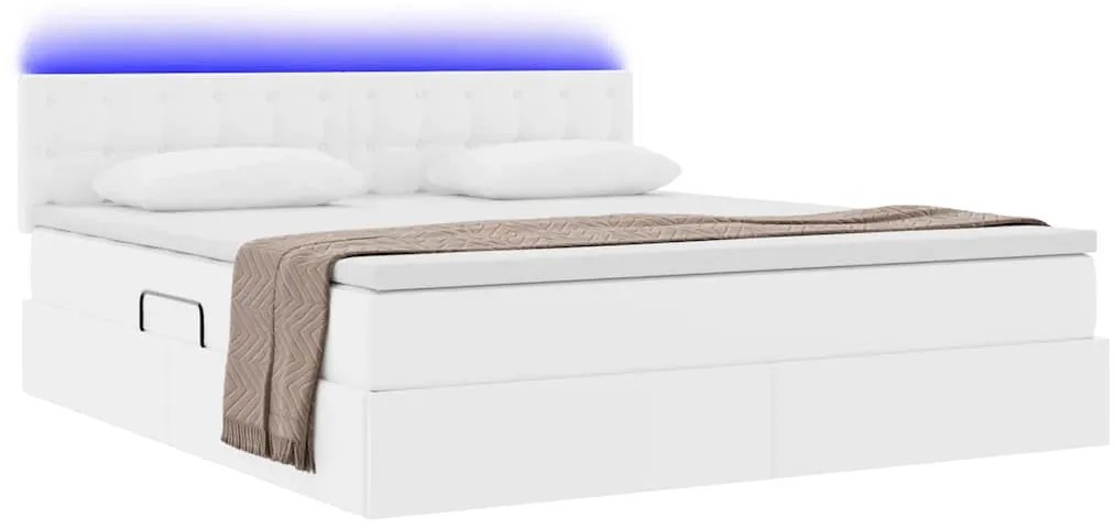 vidaXL Κρεβάτι με αποθηκευτικό χώρο και LED Καθαρό Λευκό 160 x 200 cm