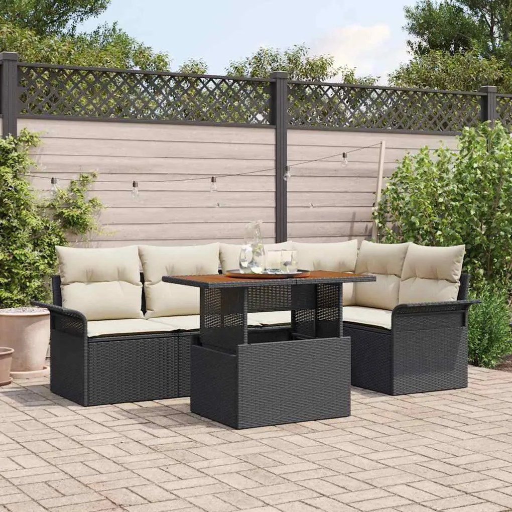 vidaXL Σετ Καναπέ Κήπου 6 pcs Μαύρο και κρεμ 100 x 55 x 73 εκ
