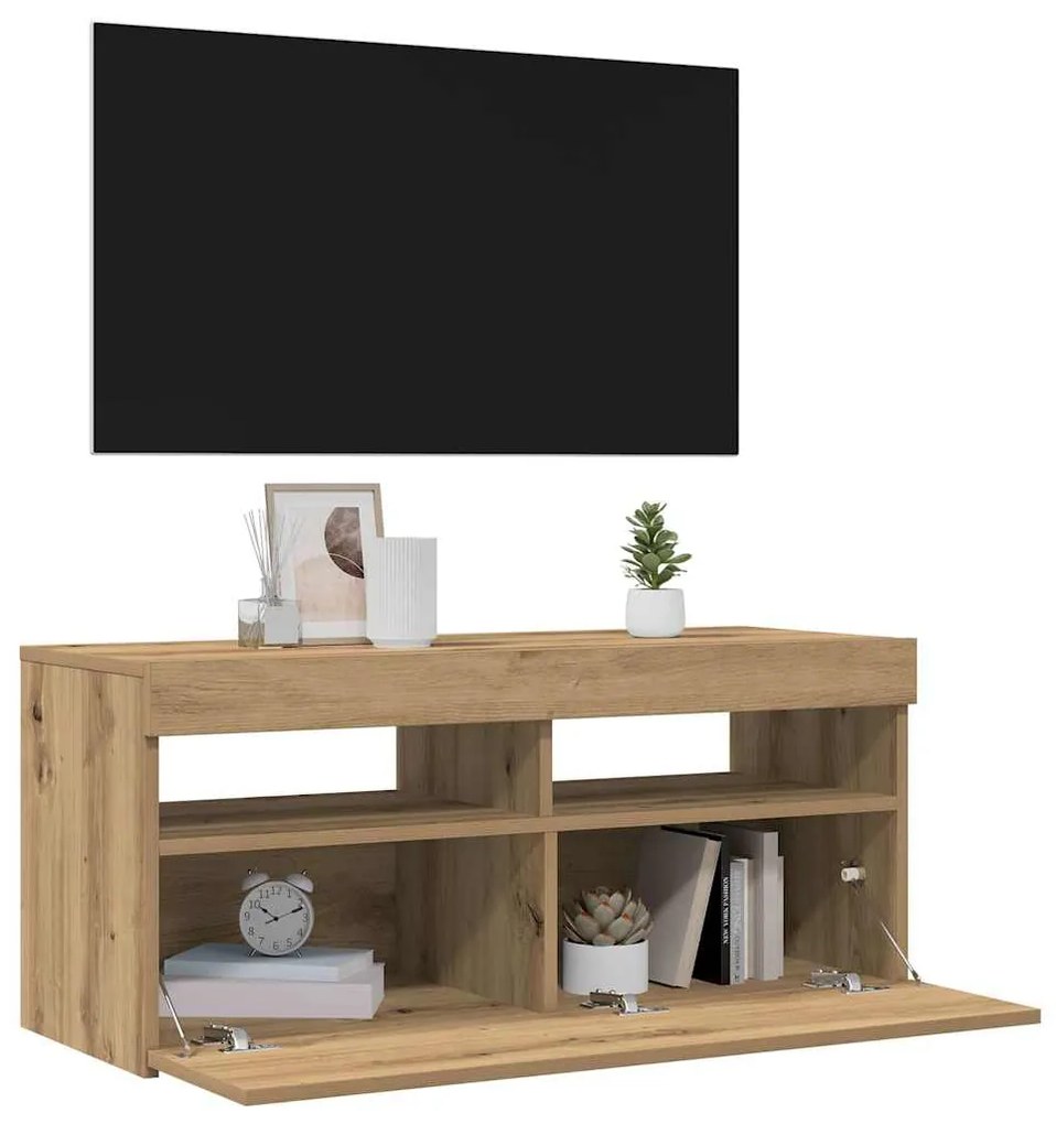 vidaXL Έπιπλο Τηλεόρασης με LED Αρτισιανή Δρυς 90x35x40 εκ Επεξ.Ξύλο