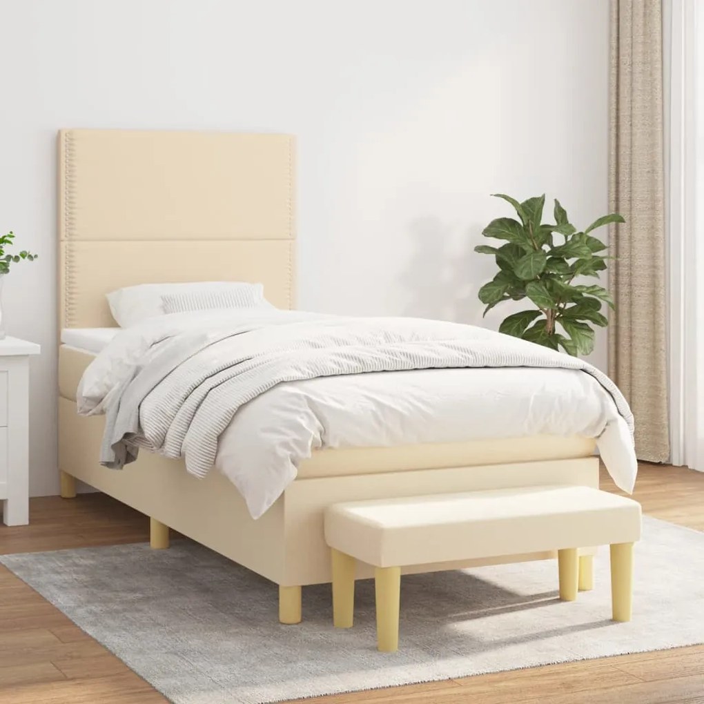 Κρεβάτι Boxspring με Στρώμα Κρεμ 100 x 200 εκ. Υφασμάτινο