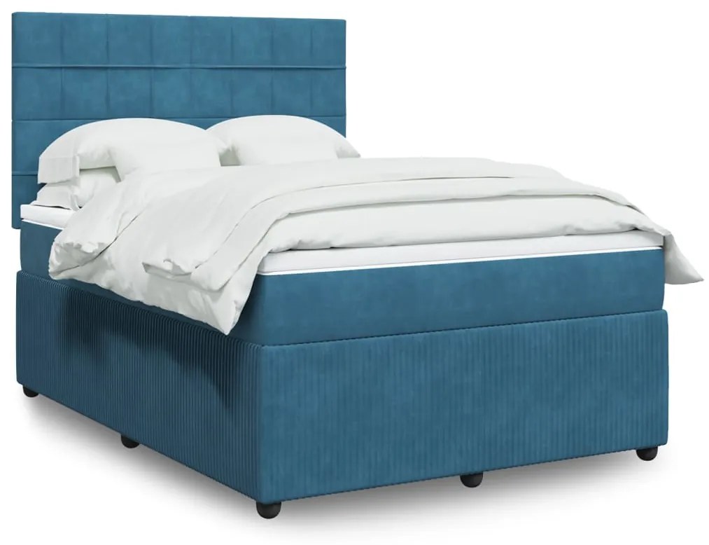 vidaXL Κρεβάτι Boxspring με Στρώμα Σκούρο Μπλε 140x190 εκ. Βελούδινο