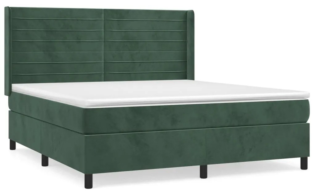 vidaXL Κρεβάτι Boxspring με Στρώμα Σκούρο Πράσινο 160x200εκ. Βελούδινο