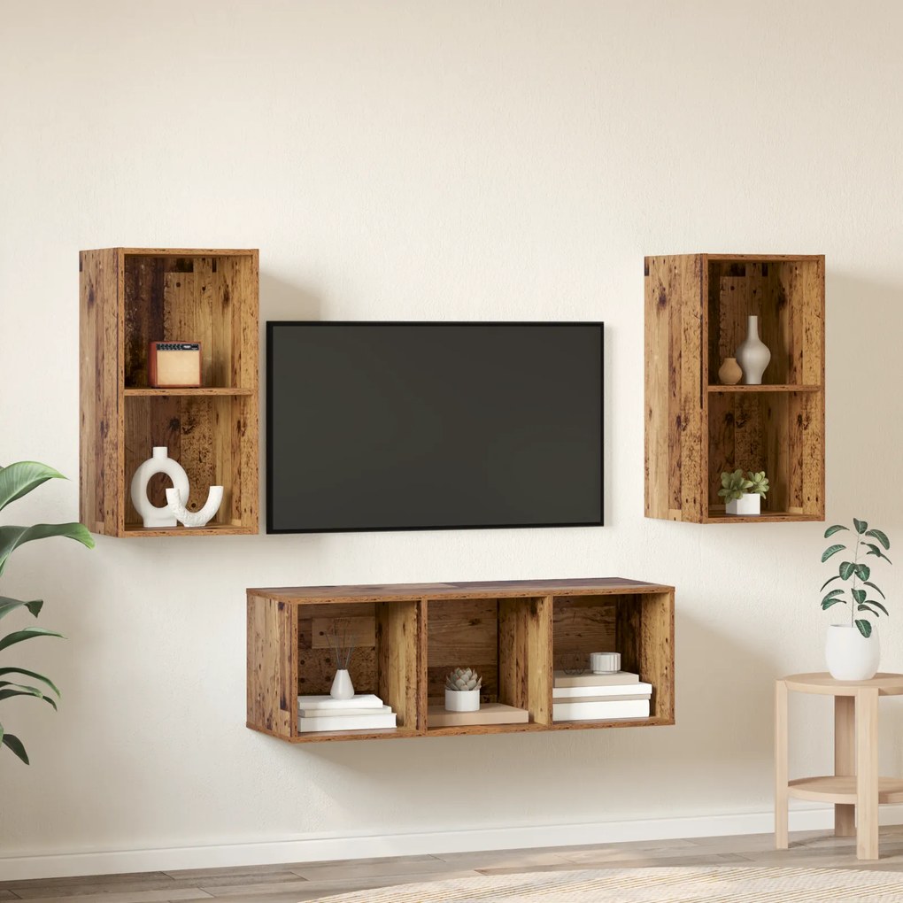 vidaXL Σετ Τηλεοπτικού Κάδου 3 pcs Παλαιό ξύλο 37 x 37 x 107 εκ
