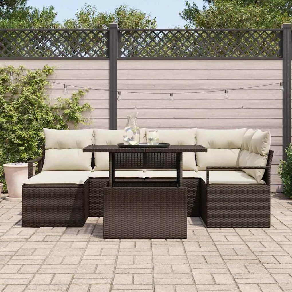 vidaXL Σετ Καναπέ Κήπου με αποθήκευση 7 pcs Καφέ Πολυ ράταν