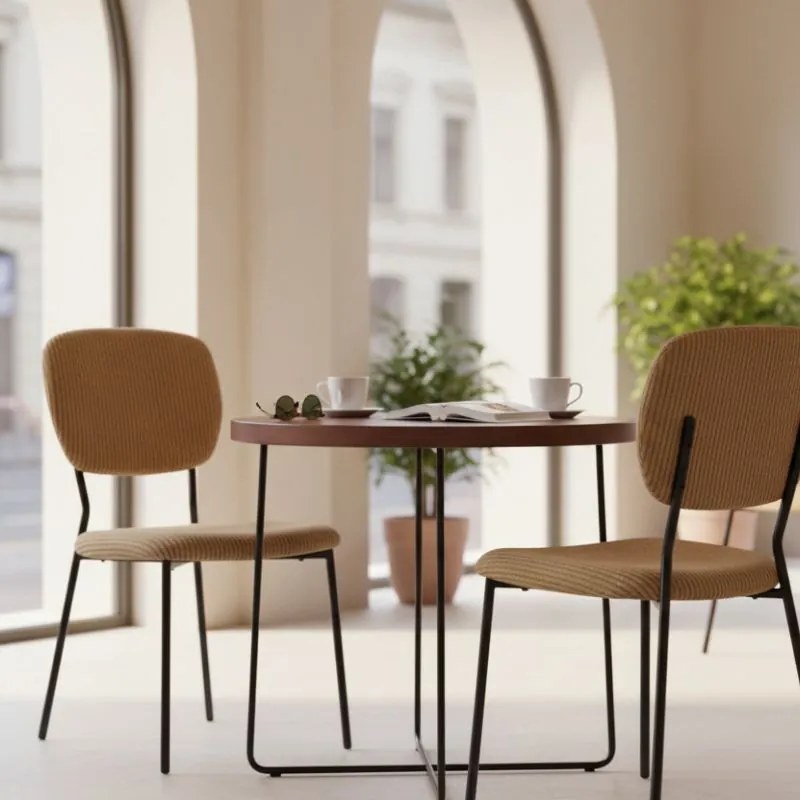 Καρέκλα τραπεζαρίας Kevin Megapap μουσταρδί ύφασμα - μεταλλικό μαύρο πόδι 48x51x87εκ.