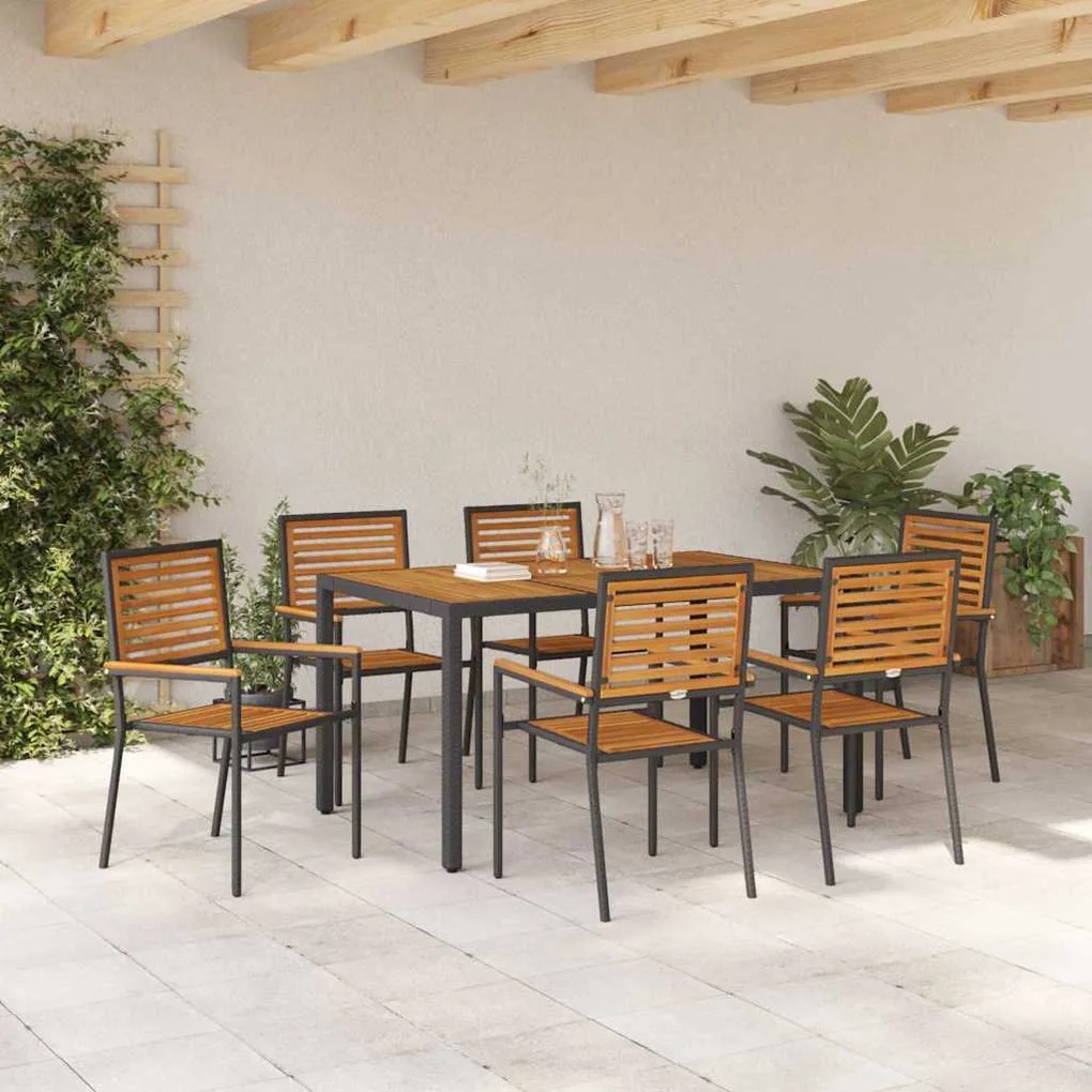 vidaXL Σέτ φαγητού για κήπο 7 pcs Μαύρο 150 x 90 x 75 cm