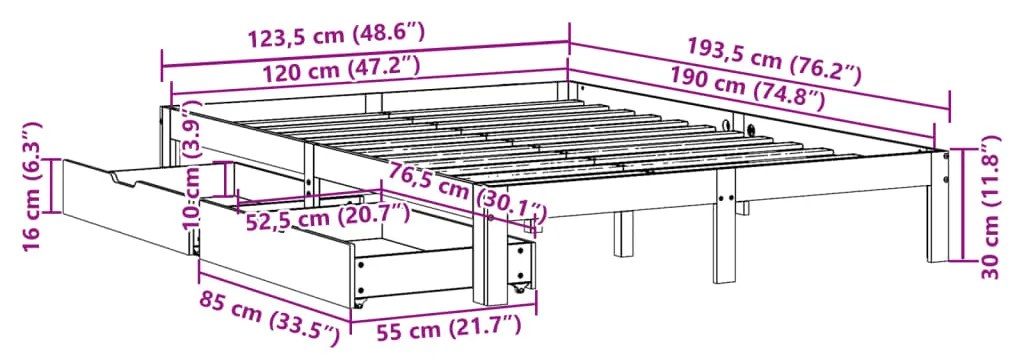 Σκελετός Κρεβ. Χωρίς Συρτάρια Καφέ Κεριού 120x190 εκ. - Καφέ