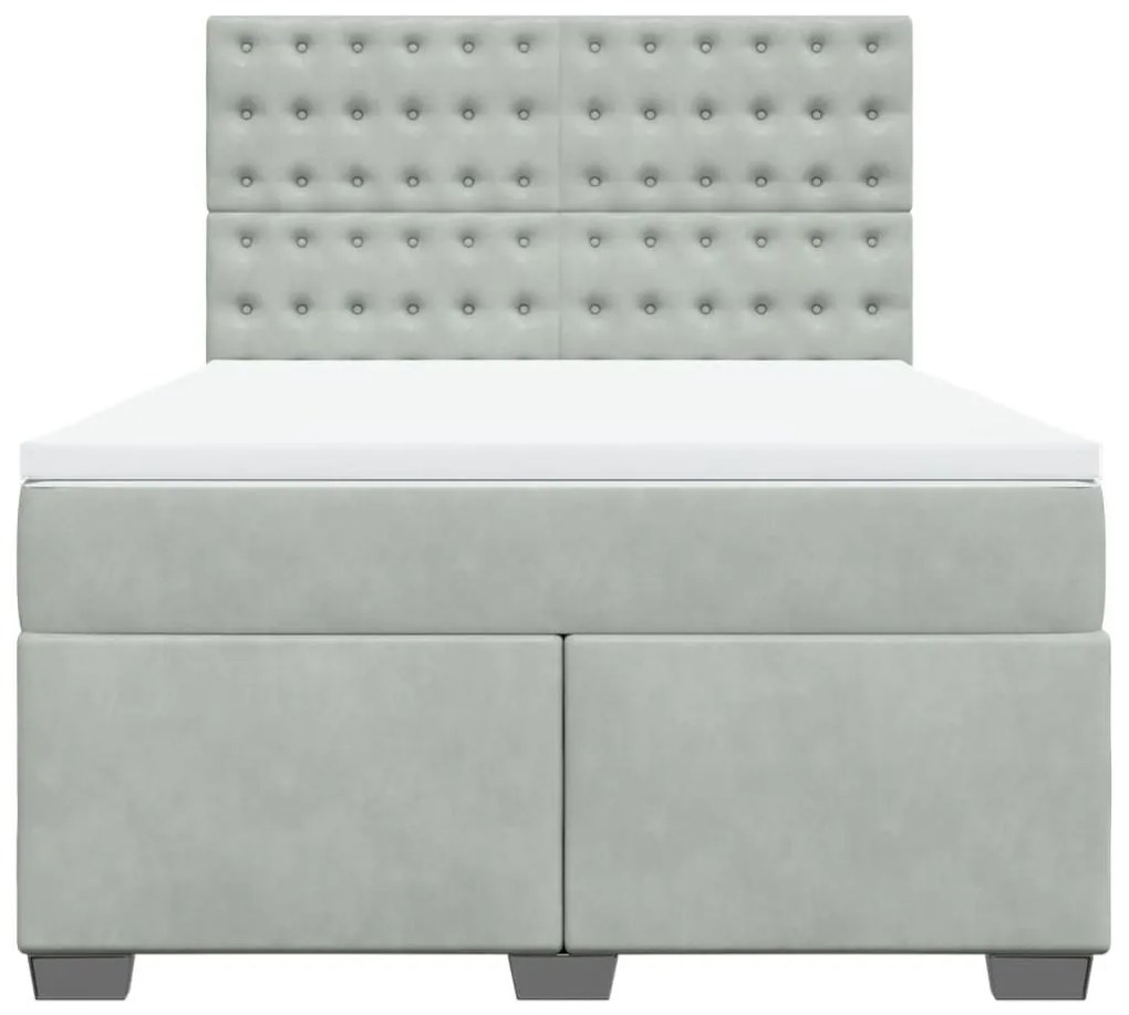 Κρεβάτι Boxspring με Στρώμα Ανοιχτό Γκρι 140x200 εκ. Βελούδινο - Γκρι