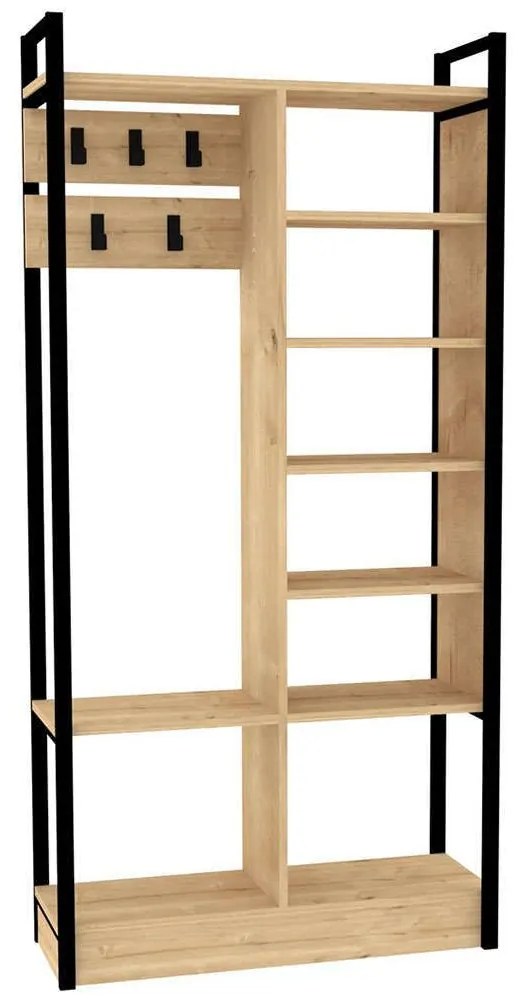 Έπιπλο Εισόδου Begonya 835PUQ5055 90x33x180cm Oak-Black Particle Board, Metal