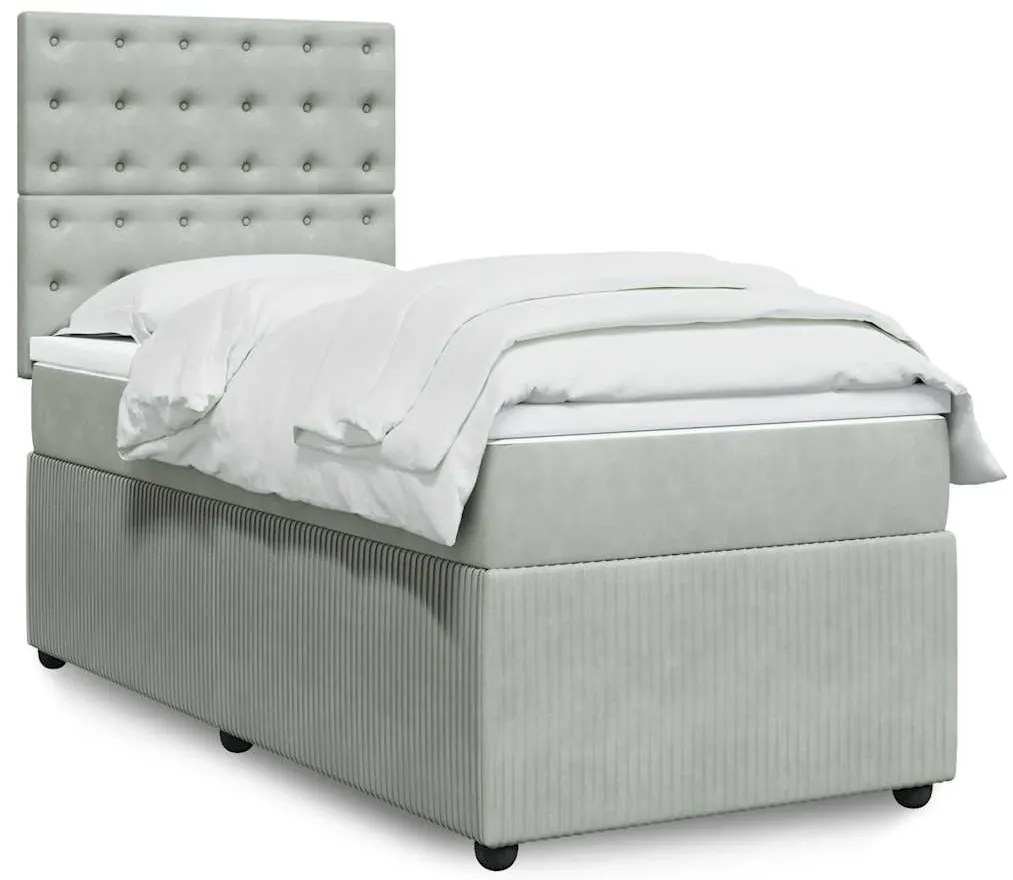 vidaXL Κρεβάτι Boxspring με Στρώμα Ανοιχτό Γκρι 90x190 εκ. Βελούδινο