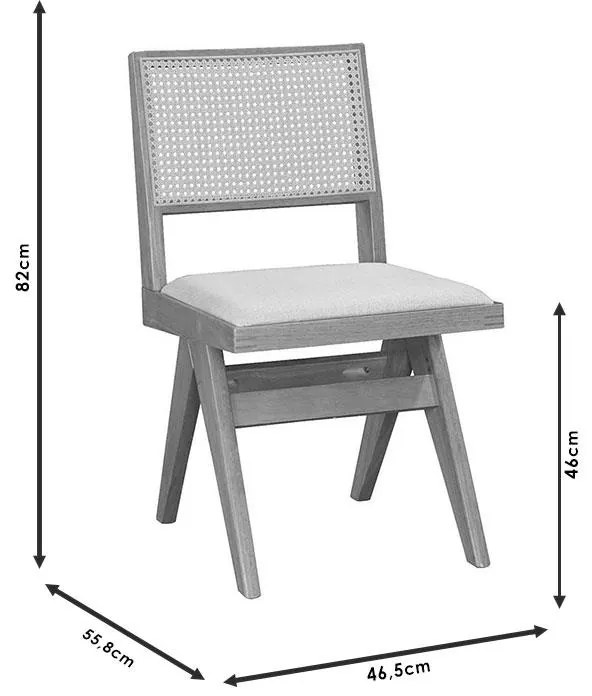 Καρέκλα Winslow ξύλο rubberwood μαύρο-pvc rattan φυσικό-ύφασμα γκρι