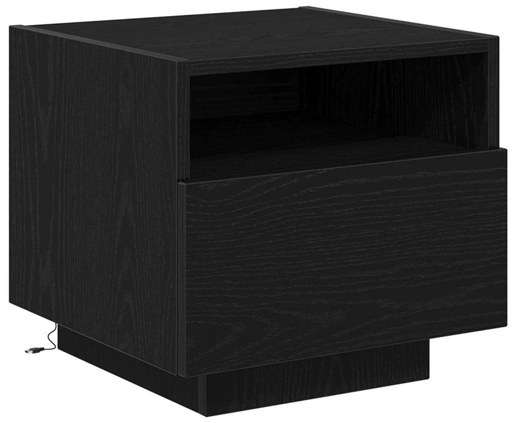 vidaXL Κομοδίνα με LED Φώτα 2 τεμ Μαύρη Δρυς 40x39x37 εκ