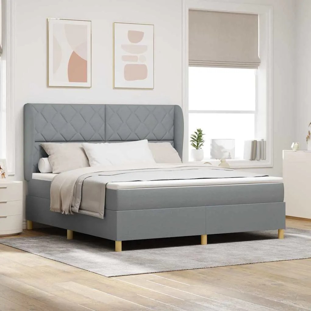 vidaXL Κρεβάτι Box Spring με Στρώμα Ανοιχτό Γκρι 180x200 εκ. Υφάσματος