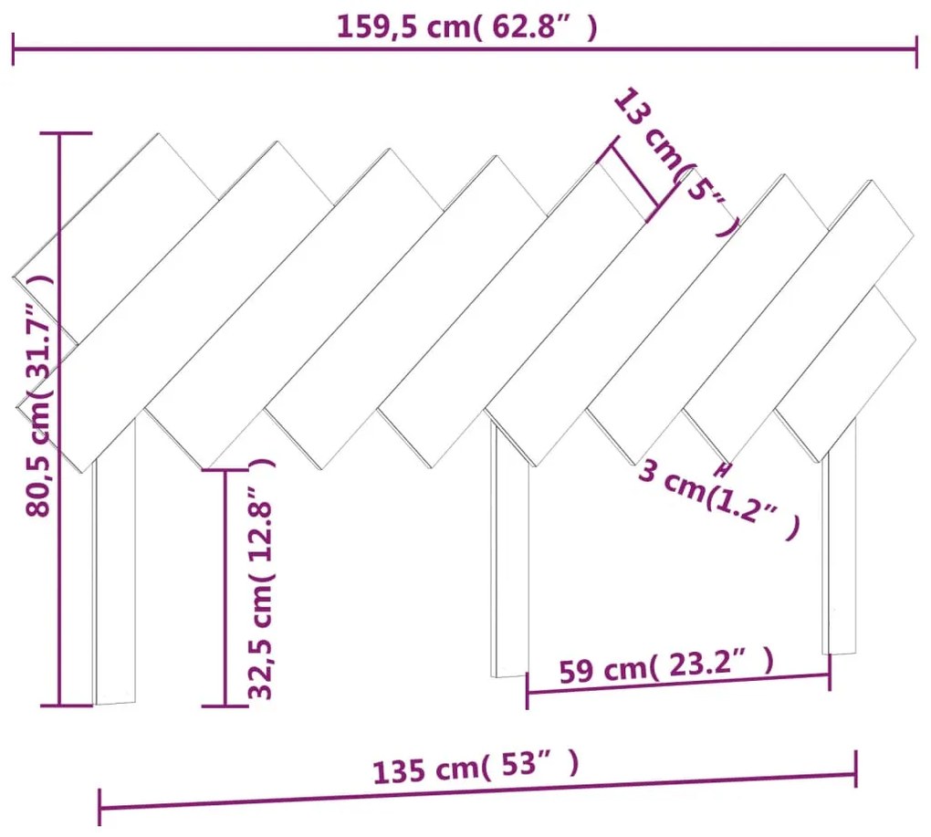 vidaXL Κεφαλάρι Κρεβατιού Γκρι 159,5x3x80,5 εκ. από Μασίφ Ξύλο Πεύκου