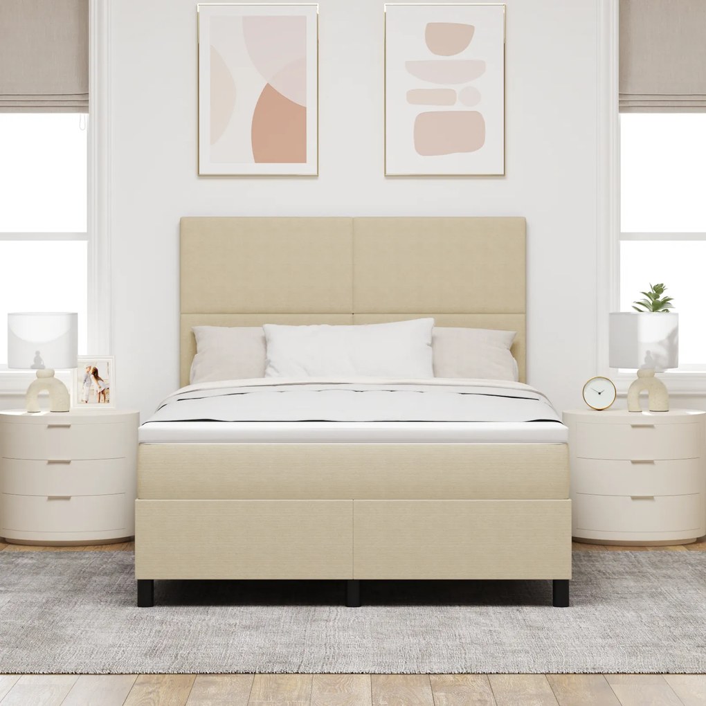 vidaXL Κρεβάτι Box Spring με Στρώμα & LED Φως Πράσινο Γκρί 140x200 εκ Ύφασμα Κορδέλας