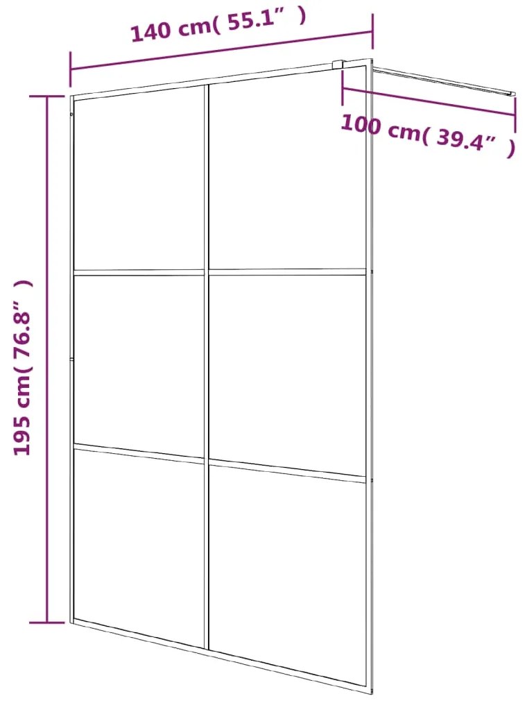 vidaXL Διαχωριστικό Ντουζιέρας Ασημί 140 x 195 εκ. Διάφανο Γυαλί ESG