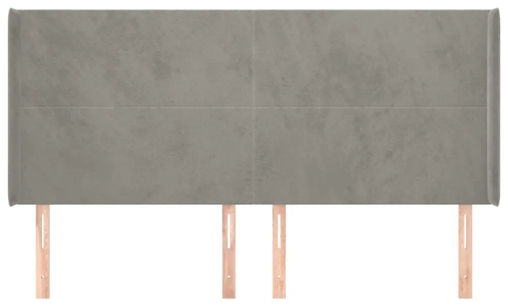 Κεφαλάρι με Πτερύγια Ανοιχτό Γκρι 183x16x118/128 εκ. Βελούδινο - Γκρι
