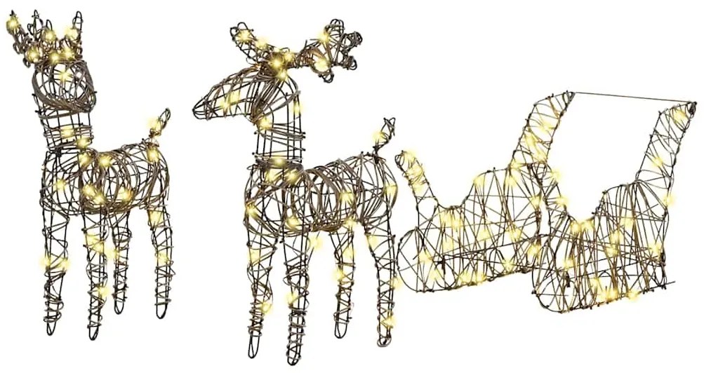 vidaXL Έλκηθρο με Ελάφια Θερμό λευκό 52.5 x 28 x 32.5 εκ. Ρατάν